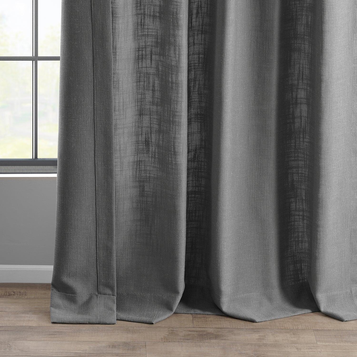 Pewter Grey Heavy Faux Linen Curtains - Blackout Window Drapes for Living Room & Bedroom - Elegant Thermal Insulated Home Decor
