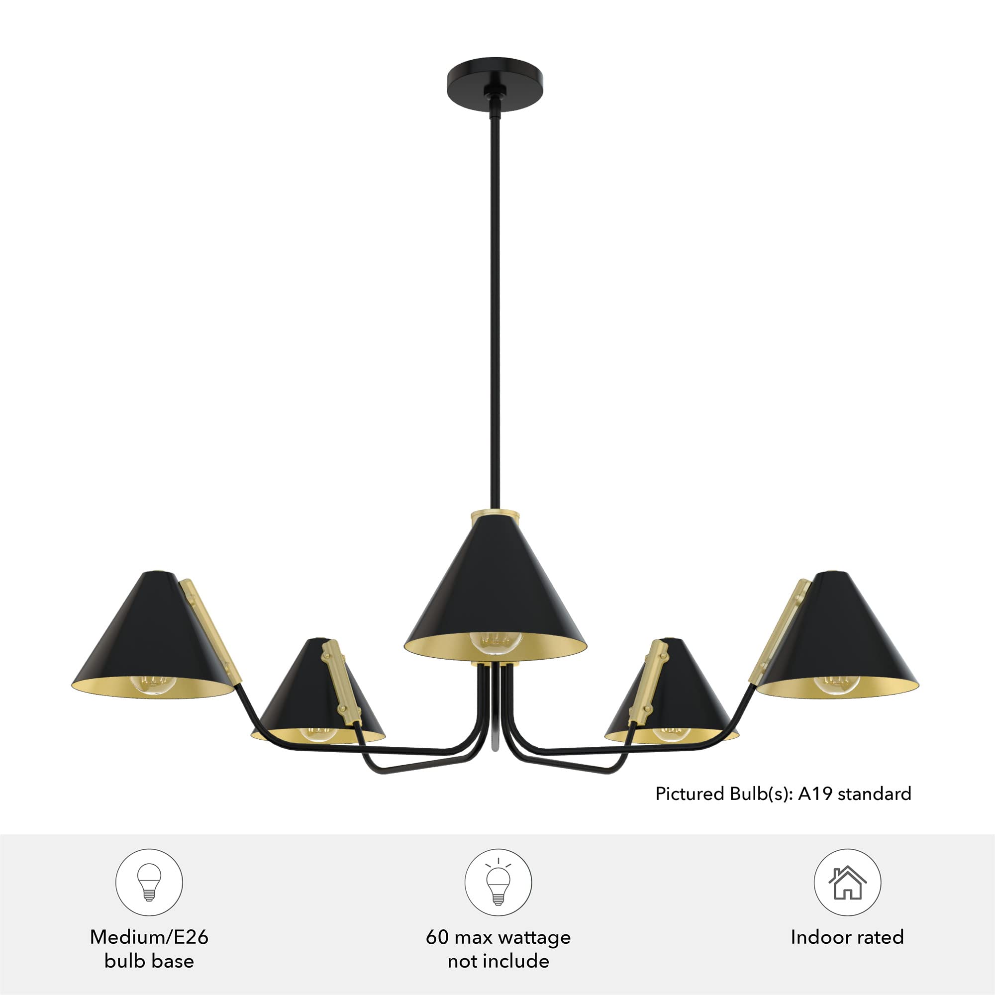 Hunter Fan Company 19195 Grove Isle 5-Light Matte Black Chandelier - Modern Ceiling Light Fixture for Dining Room, Bedroom, or Living Room Decor