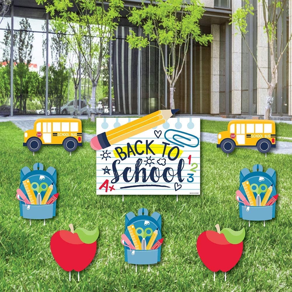Big Dot of Happiness Back to School Yard Signs - Set of 8 First Day of School & Welcome Back Lawn Decorations for Outdoor Classroom & Virtual Learning Celebrations - Perfect for School Events, Home Decor & Teacher Gifts