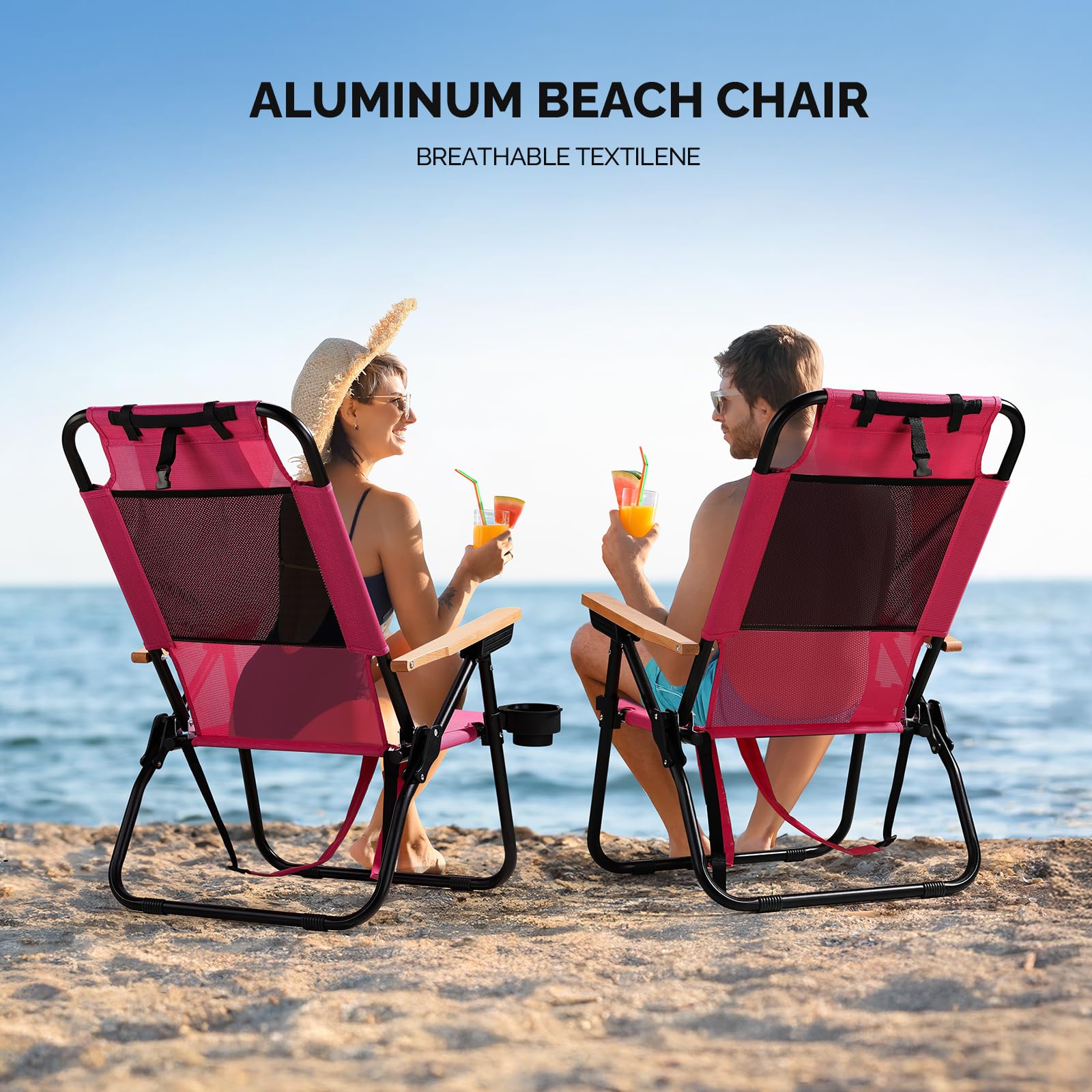 Premium Lightweight Aluminum Backpack Beach Chair with 4-Position Recline, Cup Holders & Textilene Fabric - Portable Folding Camping Chair for Adults, Outdoor, Beach, Picnic, Travel, and Backyard Relaxation
