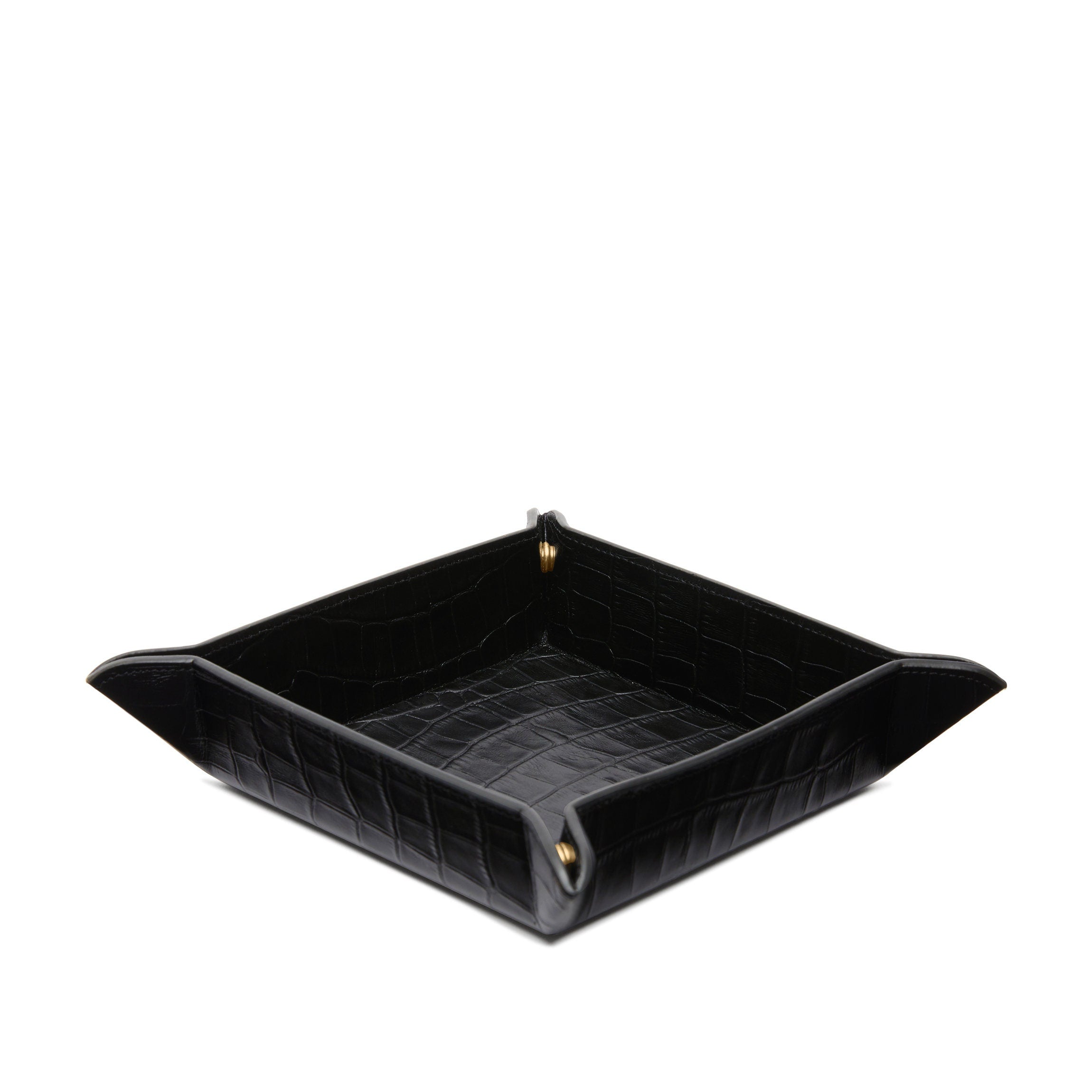 Black Crocodile Embossed Square Valet Tray - Premium Leather Organizer for Keys, Wallet & Jewelry | Perfect for Nightstand, Dresser or Entryway Décor
