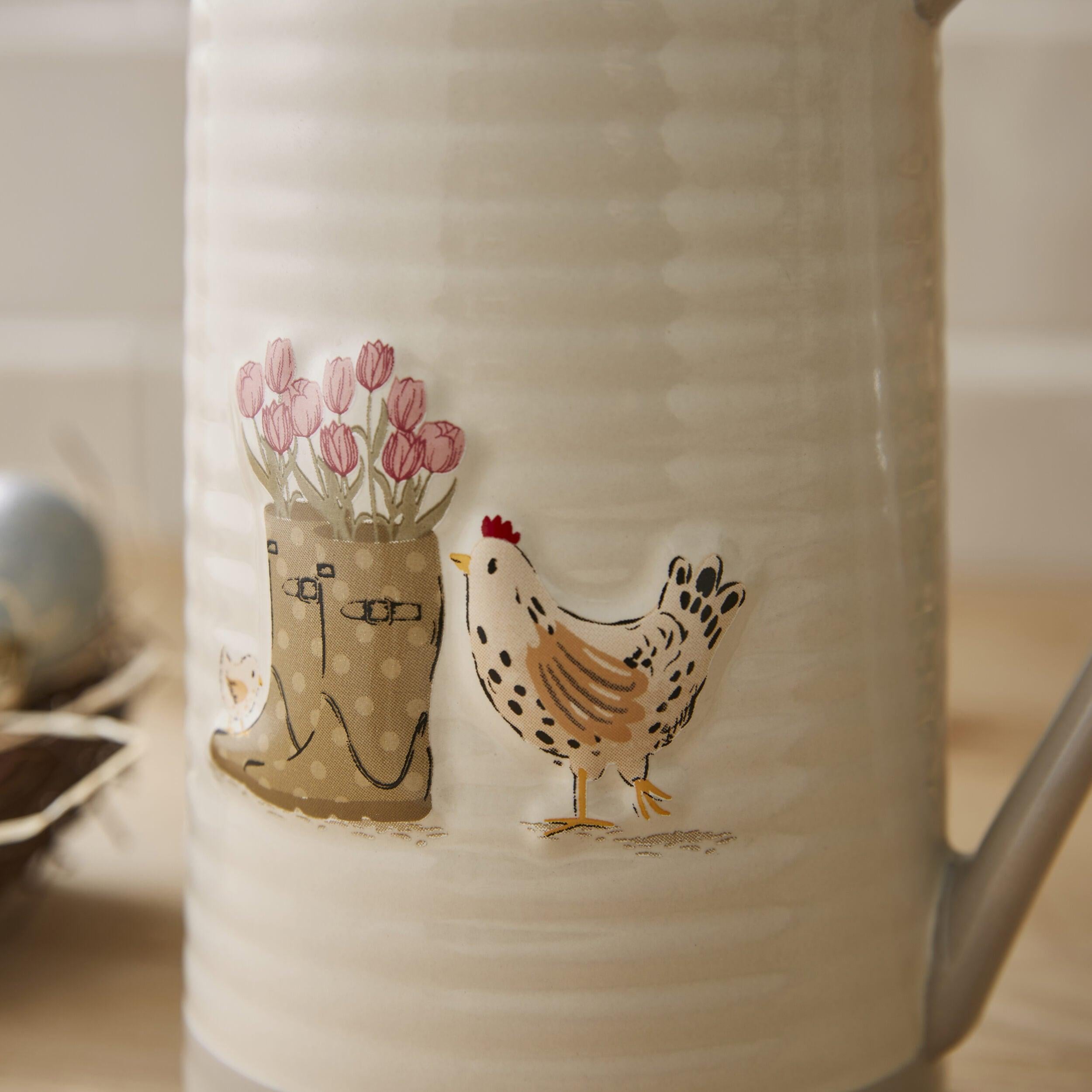 Hen House Lane Large Jug - Premium Ceramic Pitcher for Milk, Juice & Water - Perfect for Farmhouse Kitchen, Dining Table & Rustic Decor