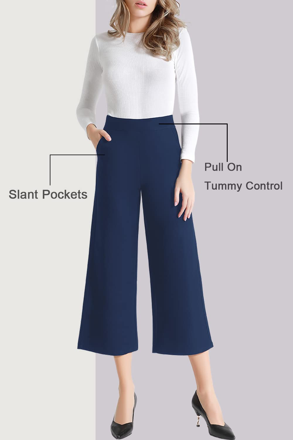 TSFUL Women's Wide Leg High Waisted Dress Pants - Stretchy Business Casual Pull On Trousers for Work | Summer Capris & Office Slacks | Perfect for Professional Wear, Business Meetings & Everyday Comfort