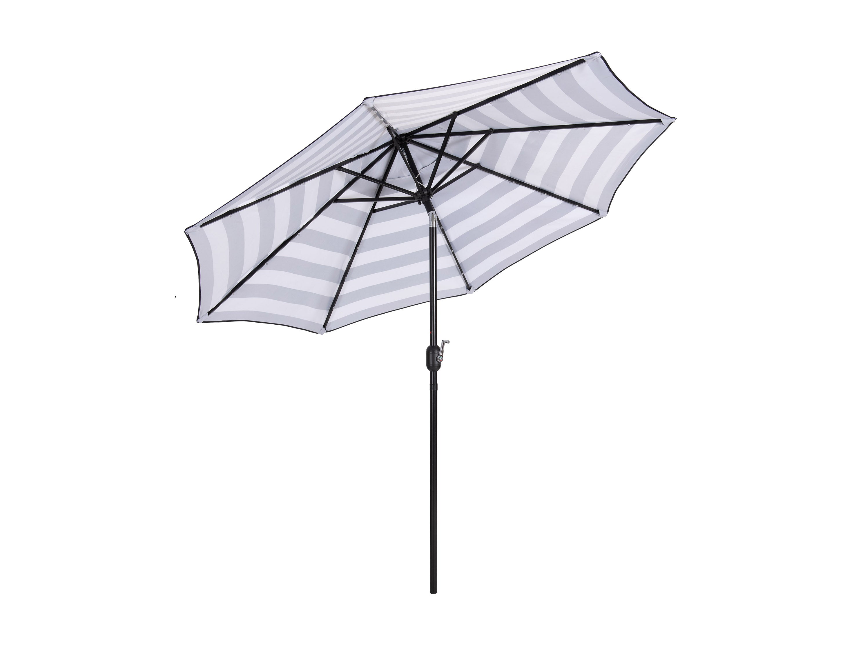 9ft Striped White and Black Patio Umbrella with LED Lights - Outdoor Garden, Poolside, and Backyard Shade Solution