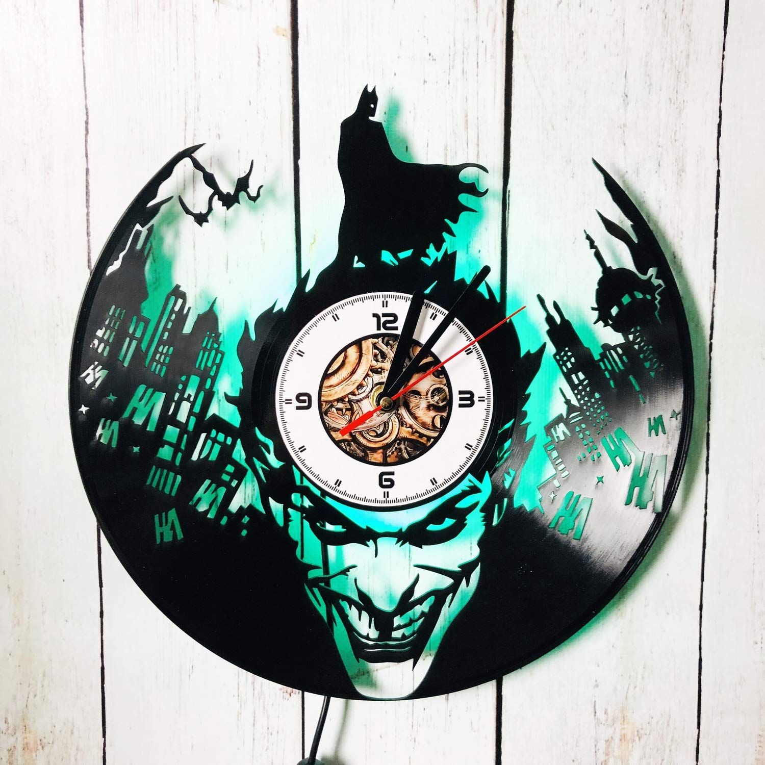 Joker & Batman LED Backlit Wall Clock - Vinyl Night Light, Creative Classic Decor for Living Room & Bedroom - Perfect for Movie Nights & Superhero Themed Interiors