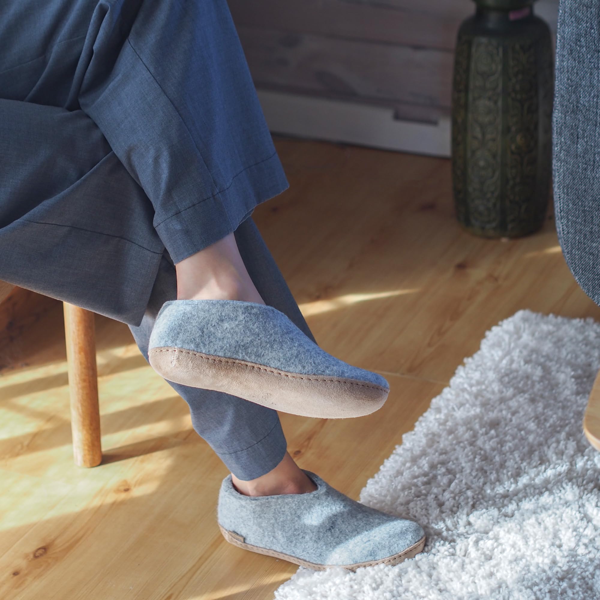Glerups Genuine Leather Sole Wool Slippers - Cozy Indoor & Outdoor House Shoes for Men and Women - Perfect for Home, Office, and Relaxation