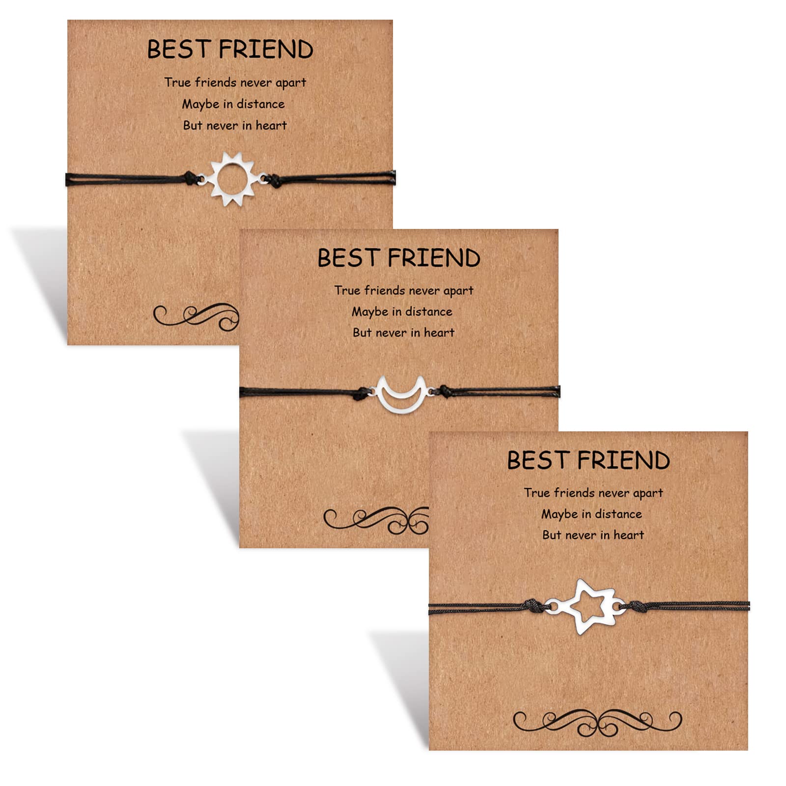 Best Friend Bracelets for 3 - Adjustable Matching Heart BFF Bracelets Set for Women - Cute Trio Friendship Jewelry Gifts for Birthday, Christmas & Special Occasions - Perfect for Best Friends, Sisters & Couples