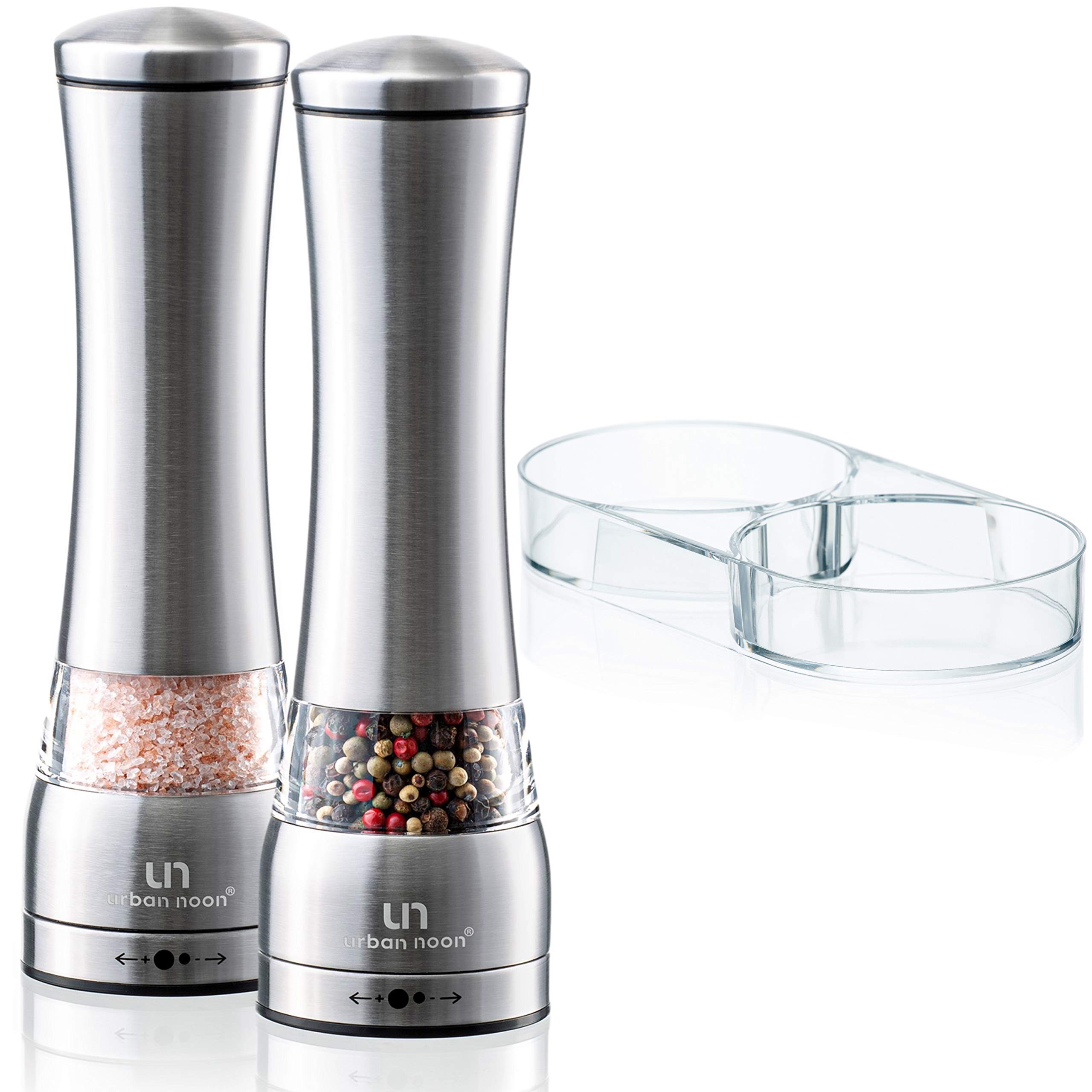 Premium Stainless Steel Salt and Pepper Grinder Set - Large Capacity Manual Mills with Ceramic Grinders & Adjustable Coarseness - Includes Tray & Luxury Gift Box (Set of 2) - Perfect for Kitchen, Dining Table, and Gourmet Cooking Gifts