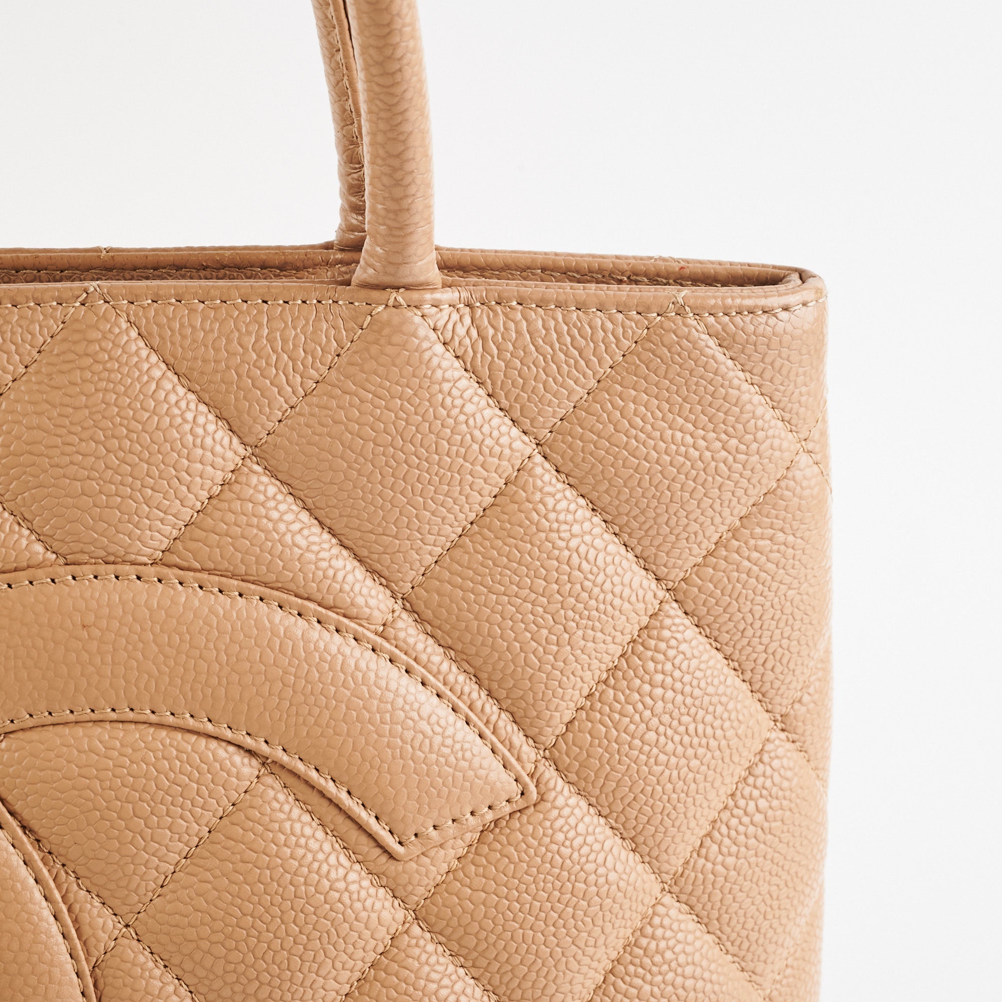 Chanel Classic Flap Bag Medallion Beige Caviar Leather Crossbody Purse for Women | Luxury Designer Handbag for Parties, Work & Everyday Use