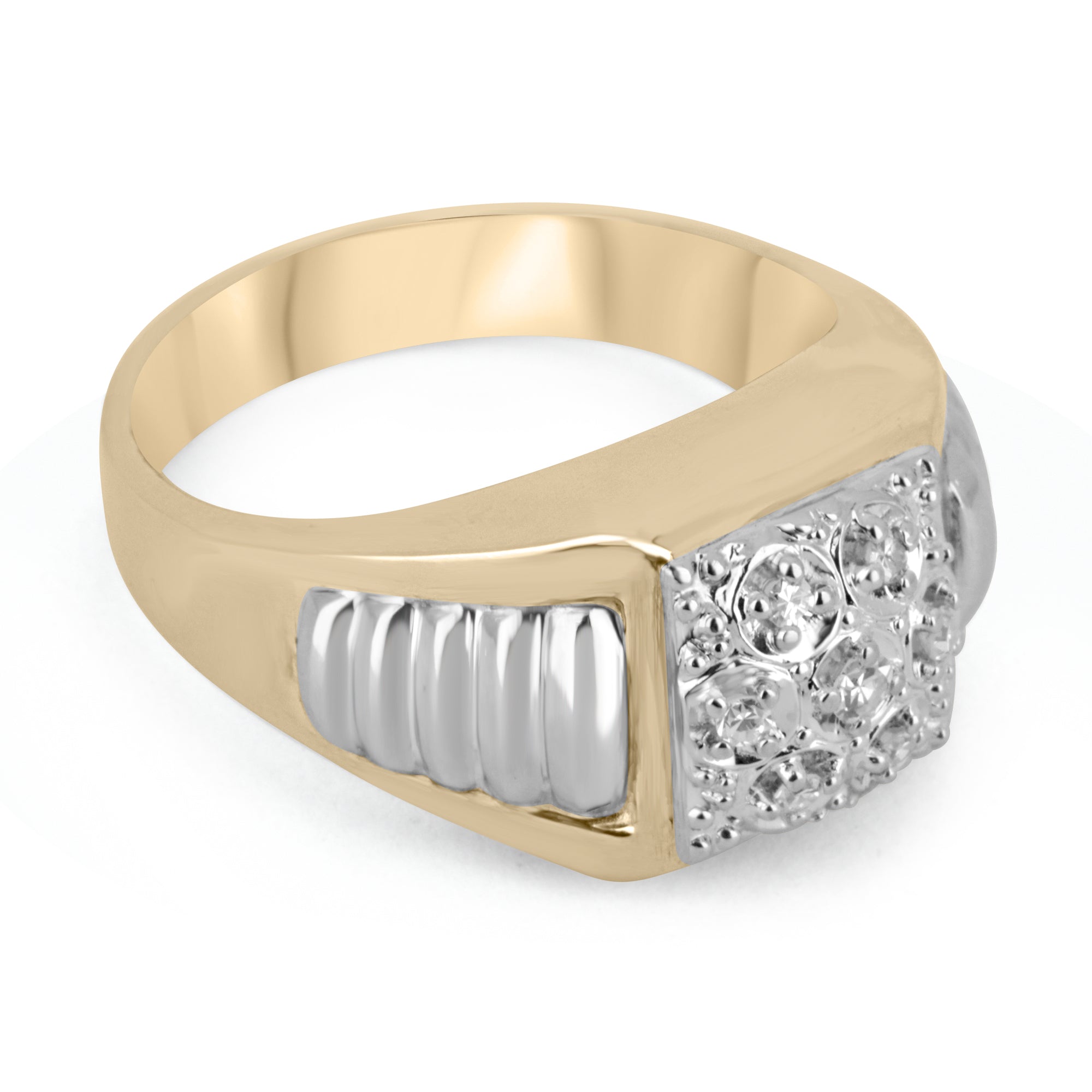14K Two-Tone Men's Diamond Cluster Ring - 0.25 Carats, Adjustable Size for Comfort - Perfect for Weddings, Anniversaries & Special Occasions