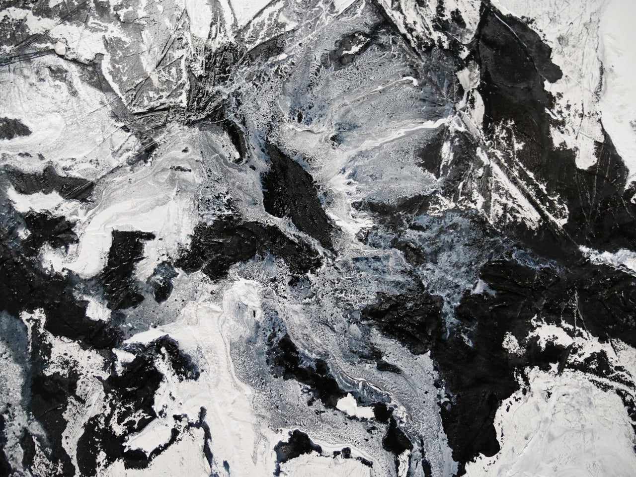 240cm x 100cm White Black Textured Abstract Iced Carbon Painting - Modern Wall Art for Living Room, Bedroom & Office Decor