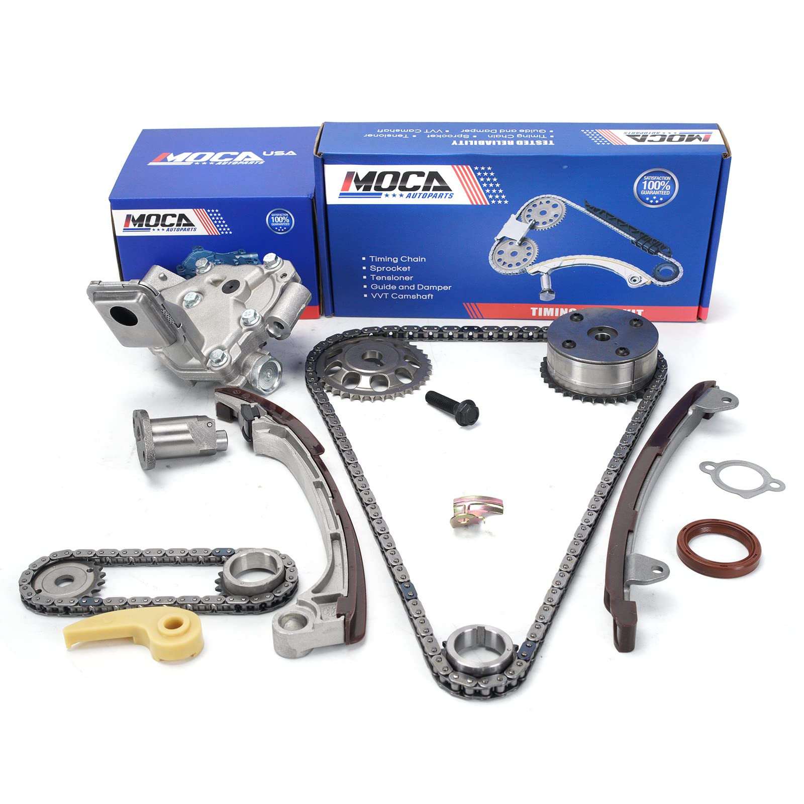 Premium MOCA Timing Chain Kit with Oil Pump - Compatible with 04-07 Toyota Highlander, 09-10 Pontiac Vibe, 08-15 Scion xB, 10-12 Lexus HS250h 2.4L DOHC - Engine Repair & Maintenance Replacement Part