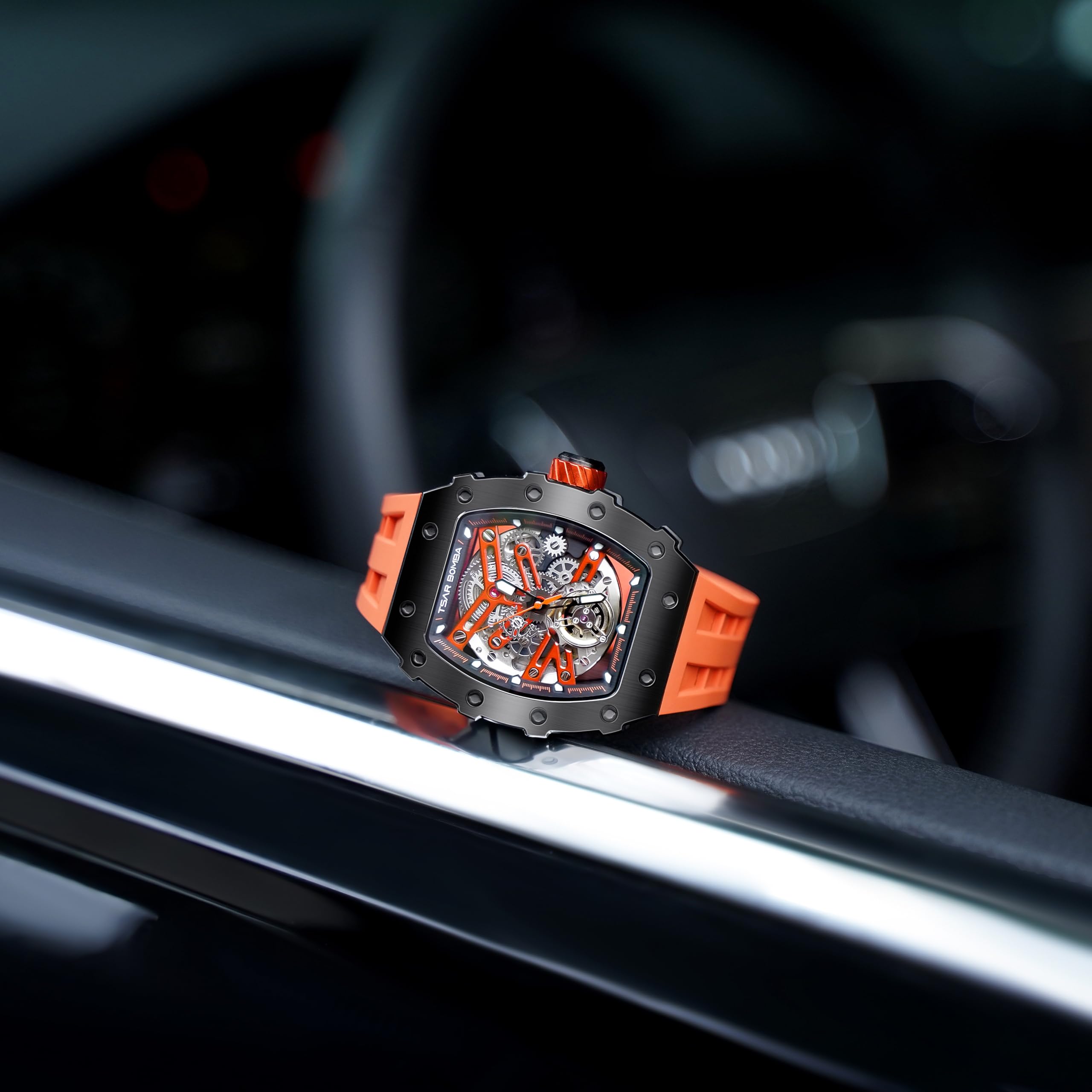 TSAR BOMBA Men's Luxury Automatic Watch - Japanese Mechanical Movement, 50M Waterproof, Stainless Steel Case with Sapphire Glass - Big Face Tonneau Design - Unique Fashion Gift for Him | Perfect for Business, Formal Events & Everyday Wear