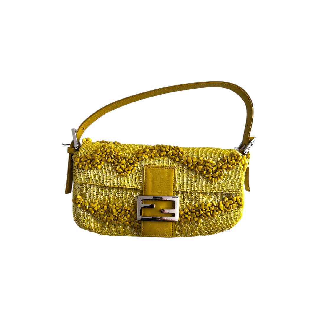 Vintage Fendi Yellow Beaded Baguette Bag - Luxury Designer Handbag for Women | Perfect for Evening Parties, Weddings & Special Occasions