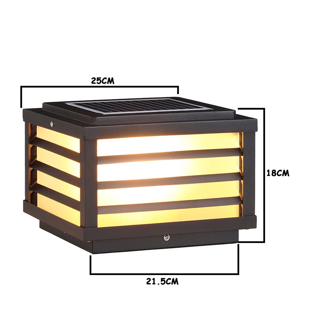 SLAWA Outdoor Solar Post Lights - Waterproof Black Square Column Lantern with 3000K Warm LED for Courtyard, Garden, Patio & Pathway Lighting - Perfect for Landscape Decor, Driveway Illumination & Backyard Ambience