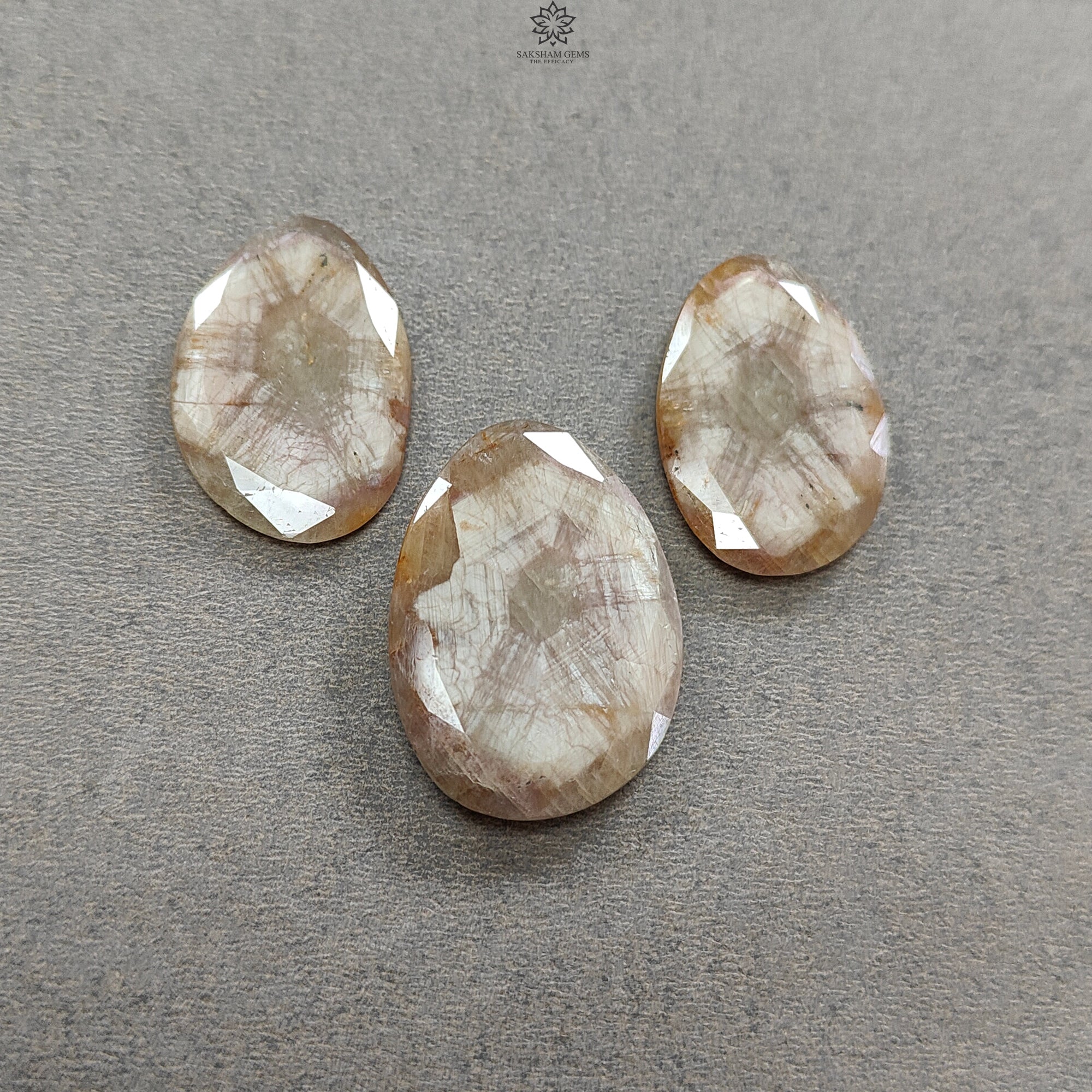 Natural Untreated Raspberry Sheen Sapphire Egg - 107.70cts Multi Sapphire Gemstone Trapiche Cut (31x21mm - 34x24.5mm, 3pcs) | Jewelry Making, Crystal Healing, Luxury Gift Collection