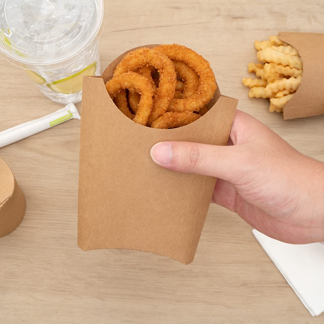 Eco-Friendly 4oz Kraft Paper French Fry Cups - 100-Pack Disposable Snack Containers for Fries, Onion Rings, Popcorn & Cookies | Stackable, Sustainable 4.7x3.5x5.1 Inch Food Holders | Perfect for Restaurants, Food Trucks, Movie Nights & Parties