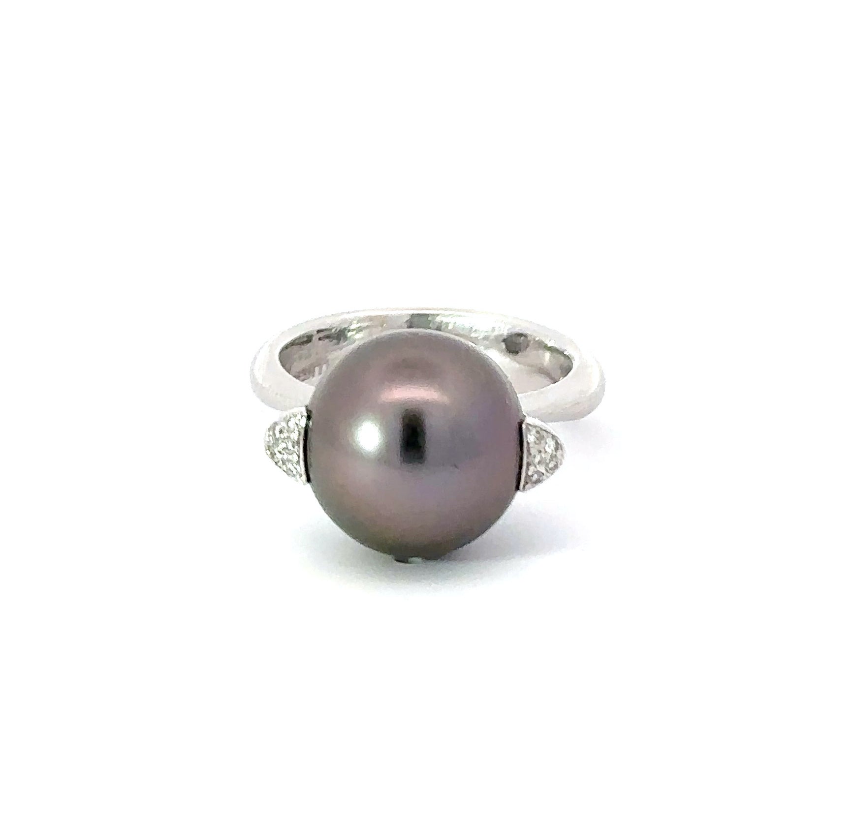 18ct White Gold Tahitian Pearl and Diamond Ring - Elegant Jewelry for Weddings, Anniversaries & Special Occasions