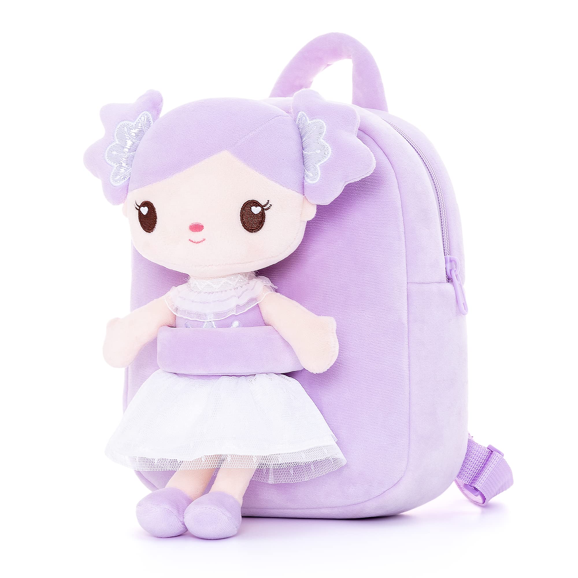 Gloveleya Toddler Backpack for Girls - Cute 9 Inch Kids Backpack with Candy Purple Doll - Perfect for Preschool, Daycare & Travel Accessories