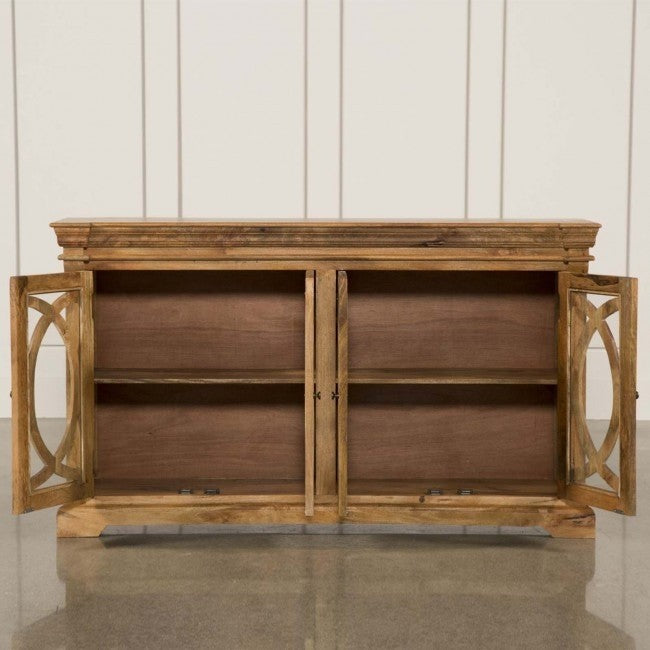 French Arched Glass Door Sideboard Buffet Cabinet - Elegant Dining Room Storage for China, Dishes & Linens - Perfect for Entertaining & Home Decor