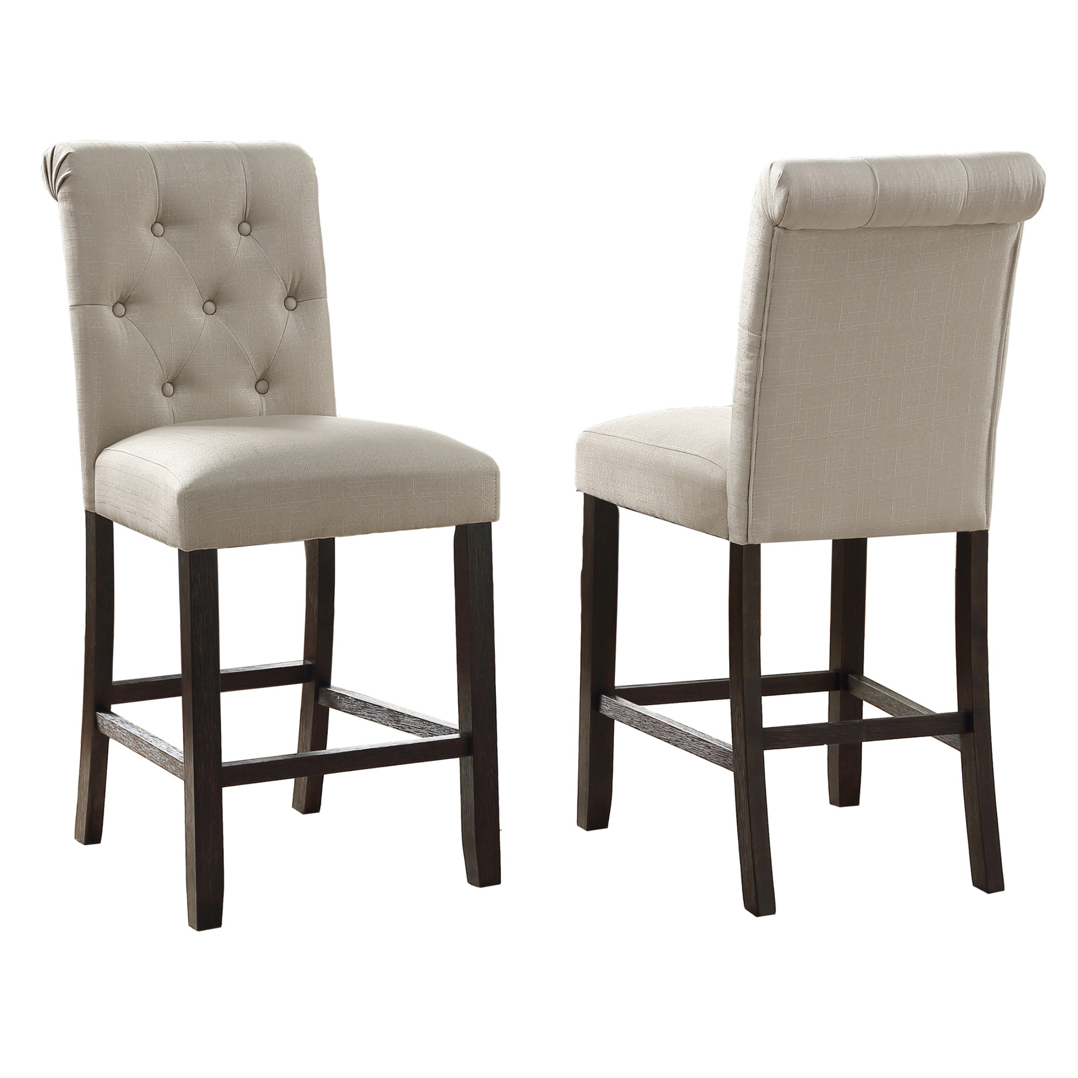 Roundhill Furniture Leviton Solid Wood Tufted Bar Stools, Set of 2 - Tan Upholstered Counter Height Stools for Kitchen Island, Breakfast Bar & Home Decor