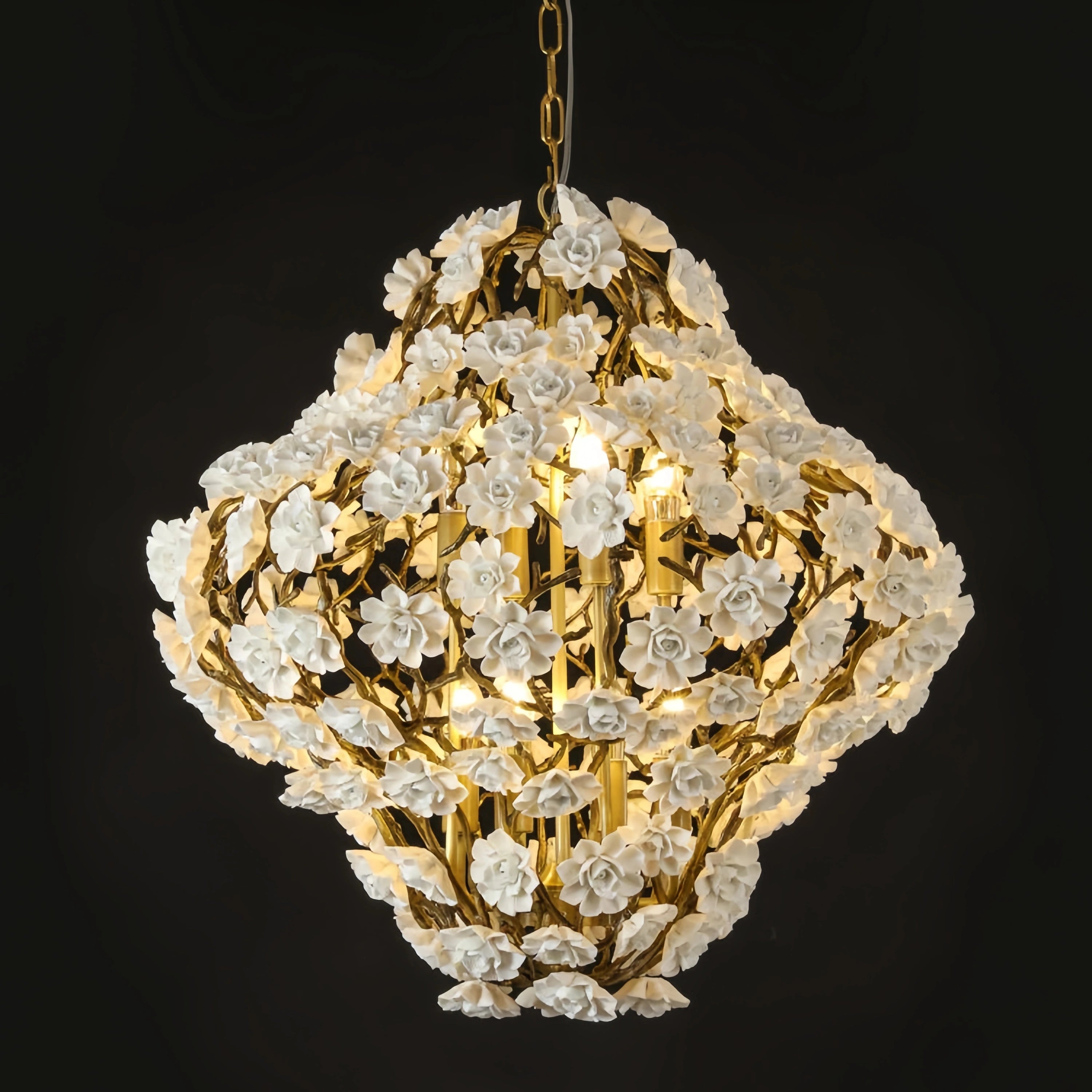 Brass and Ceramic Flower Art Chandelier - Modern Luxury Lighting Fixture for Living Room & Dining Room | Perfect for Home Decor, Wedding Venues, and Luxury Hotels