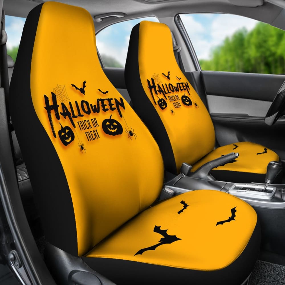 Black & Orange Halloween Car Seat Covers - Trick or Treat Themed Car Accessories for Spooky Season Decor - Perfect for Halloween Parties & Pumpkin Patch Visits