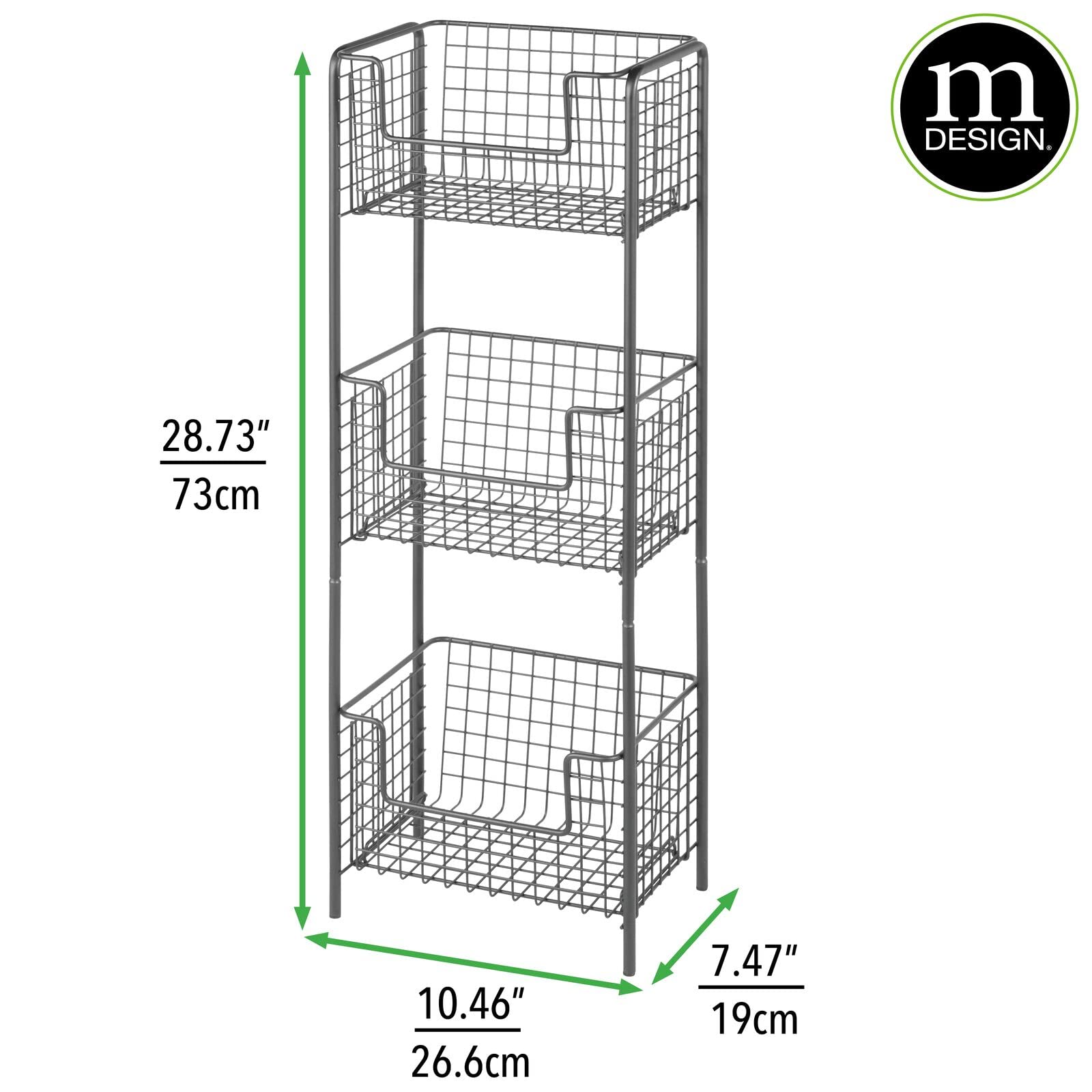 mDesign 3-Tier Steel Freestanding Bathroom Storage Organizer Tower - Metal Shelf Rack for Towels, Soap & Toiletries - Graphite Gray Concerto Collection - Perfect for Master Bath, Guest Bath & Powder Room Organization