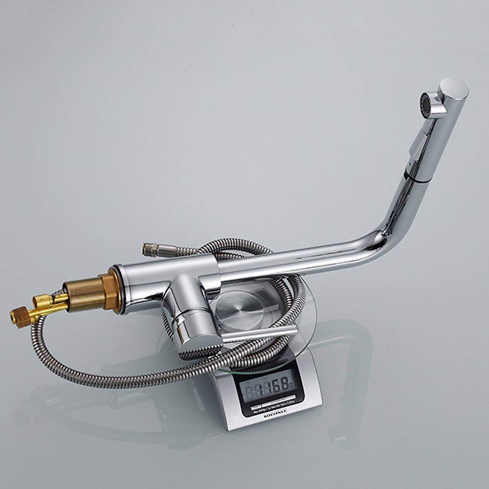 Premium Commercial Kitchen Sink Faucet - Single Lever Pull-Out Chrome & Black Swivel Mixer Tap with Brass Spray Head & Dishwasher Sprayer | Ideal for Restaurants, Food Trucks & Home Kitchens