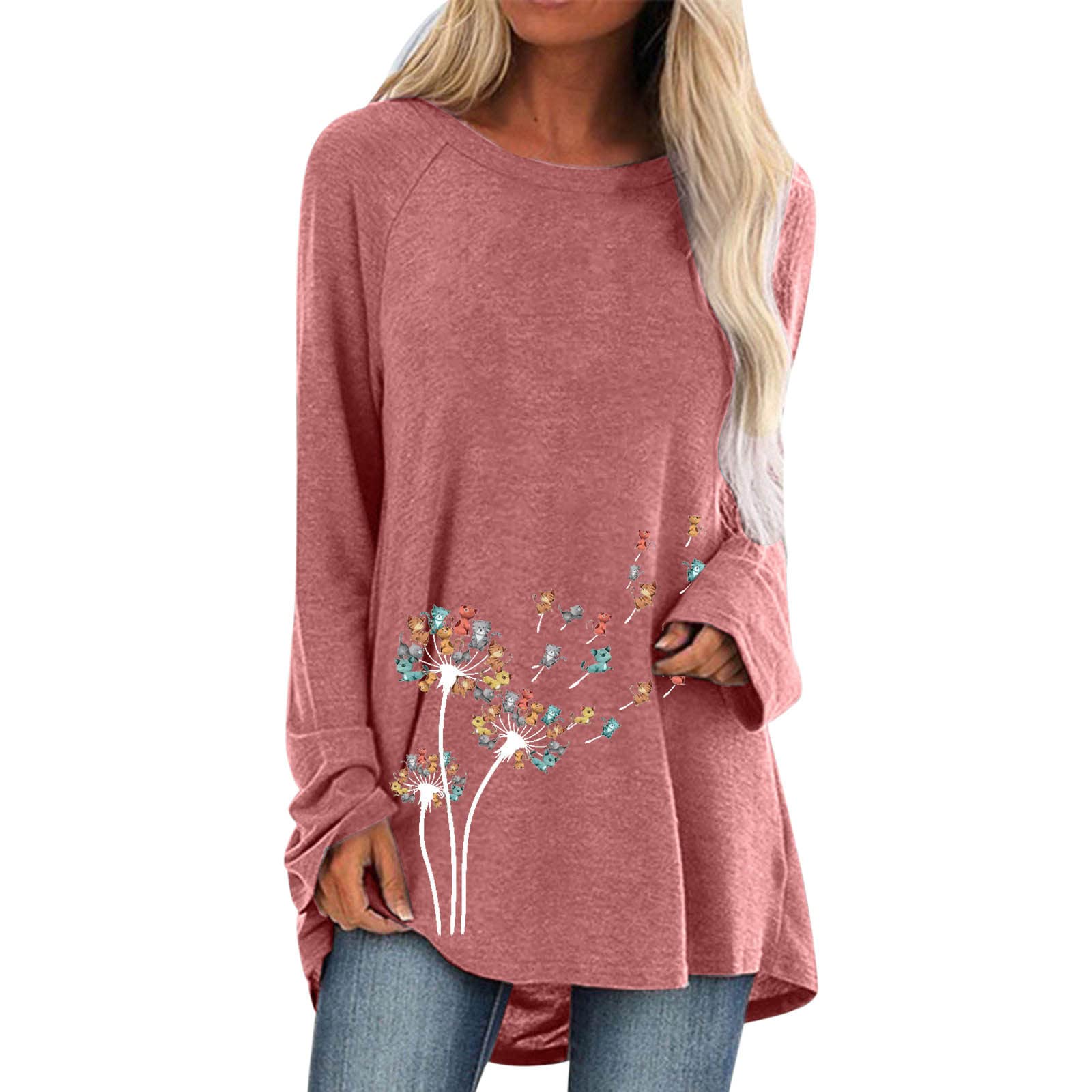 Adviicd Women's Long Sleeve T-Shirt - Dragonfly Print Casual Pullover Sweatshirt | Crewneck Top for Everyday Wear, Work & Outings