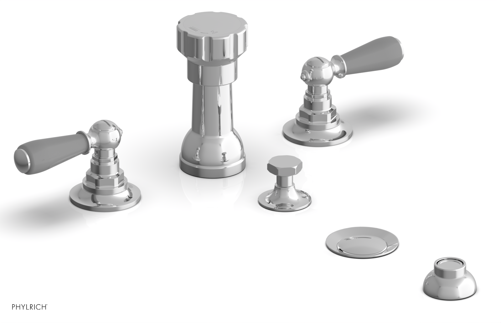 Jamestown 4-Hole Bidet Faucet Set with Lever Handles & Grey Accents - 165 61 - Perfect for Modern Bathroom Renovation and Hygienic Comfort