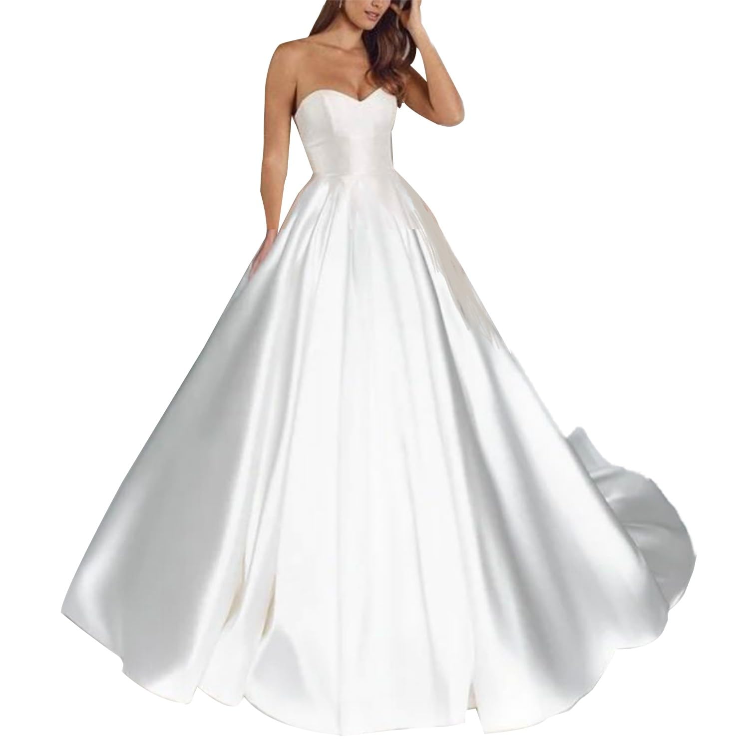 Elegant Strapless Satin Wedding Dress for Bride 2023 – Simple Bridal Gown for Women | Perfect for Church Ceremony, Beach Wedding & Reception