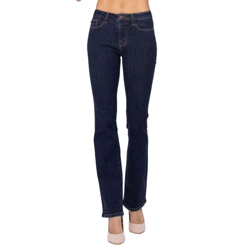 Judy Blue Women's Mid-Rise Bootcut Jeans - Rinse Wash Slim Fit Denim Pants for Casual Wear & Everyday Outfits