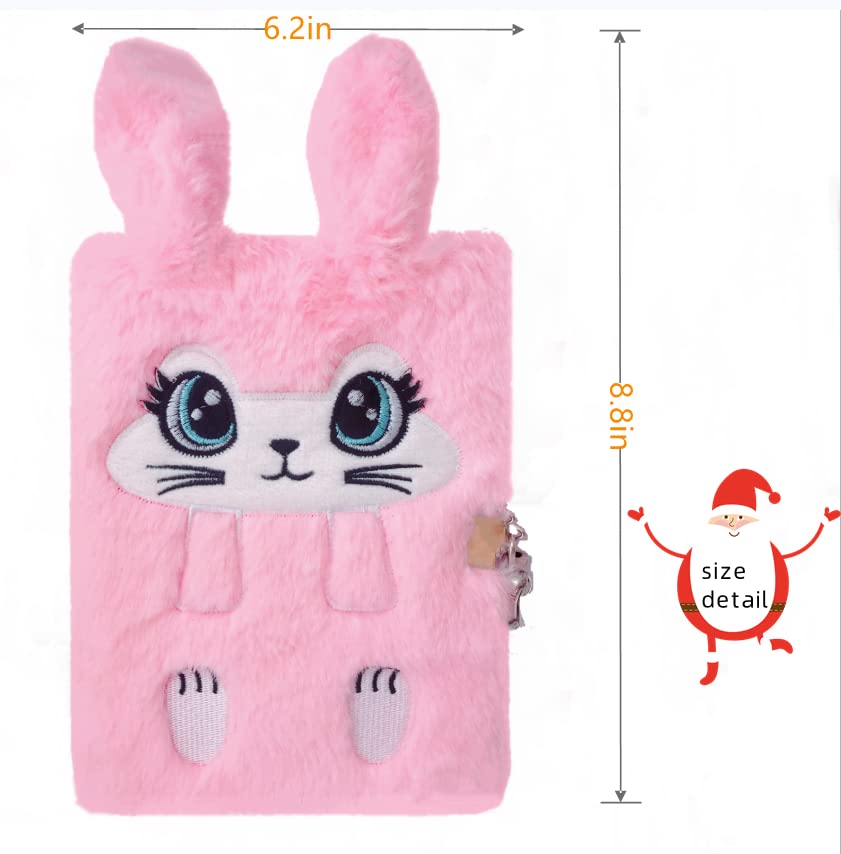 Lockable Bunny Diary for Girls - Cute Fluffy Rabbit Notebook with 2 Carrot Pens | Easter, Birthday & New Year Gift for Kids Age 8-12 | Perfect for Journaling, School & Secret Keeping