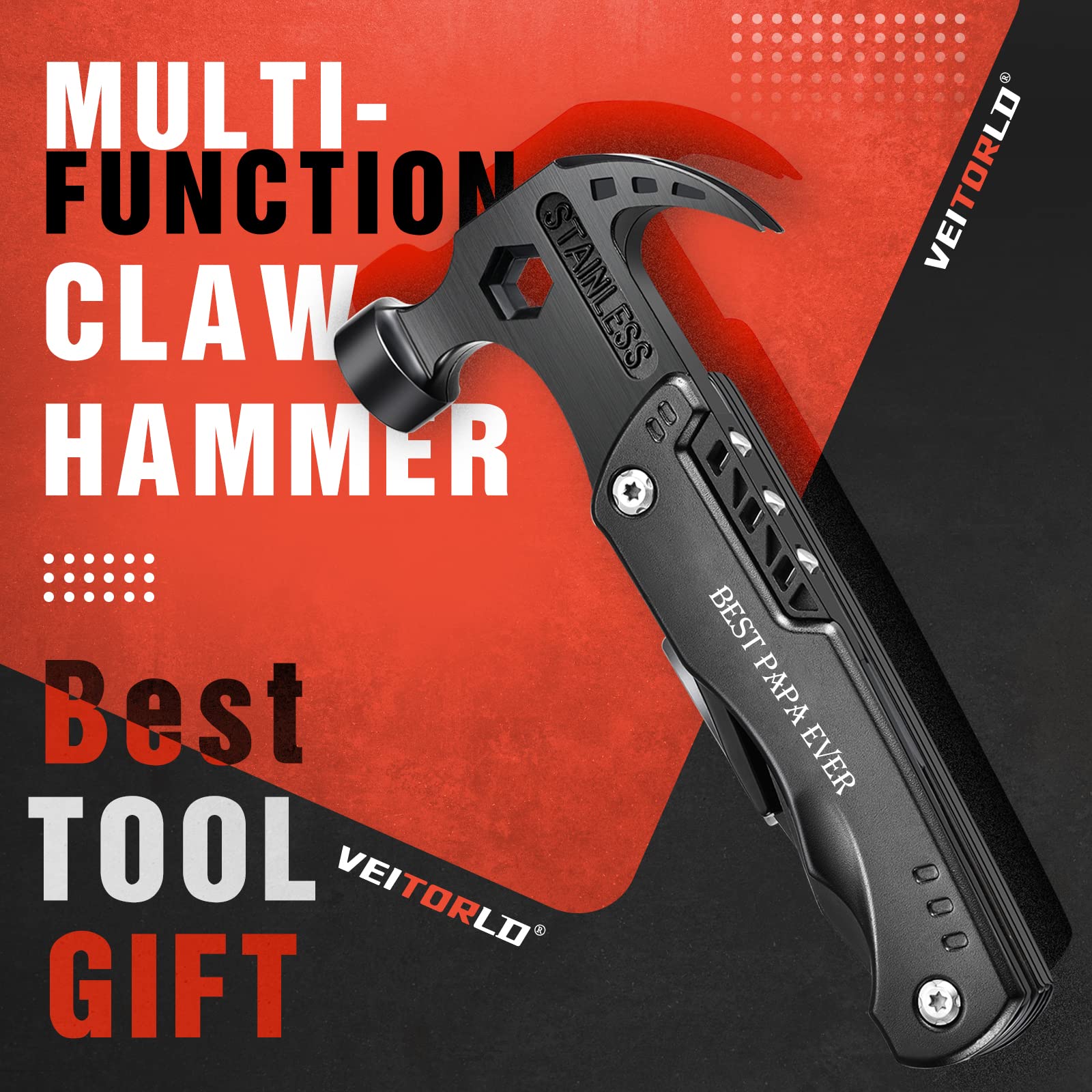 VEITORLD All-in-One Hammer Multitool - Best Birthday Gift for Dad, Grandpa, Father's Day Present from Kids & Grandchildren - Durable Camping Accessories & Outdoor Gadgets (Perfect for DIY Projects, Hiking, and Home Repairs)
