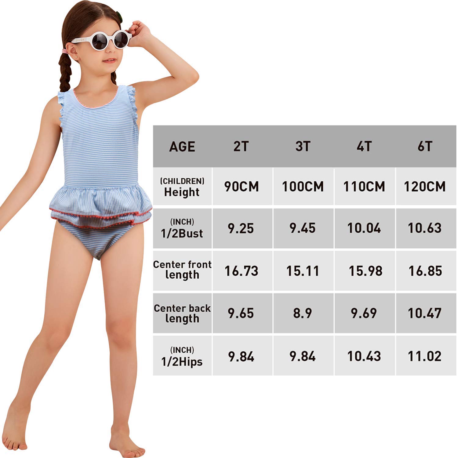 Julysand Toddler Girls One Piece Swimsuit - Pink & White Striped 3D Flower Ruffled Swim Dress | UV Protection Bathing Suit for Beach, Pool & Summer Water Play