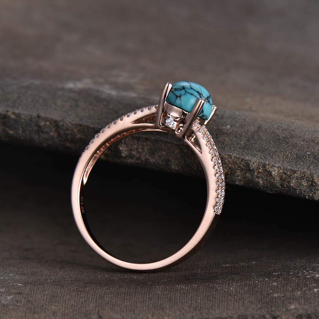 7mm Turquoise Engagement Ring for Women - Man Made Diamond CZ Wedding Band, Round Cut Half Eternity Ring - Perfect for Proposals, Anniversaries & Special Occasions
