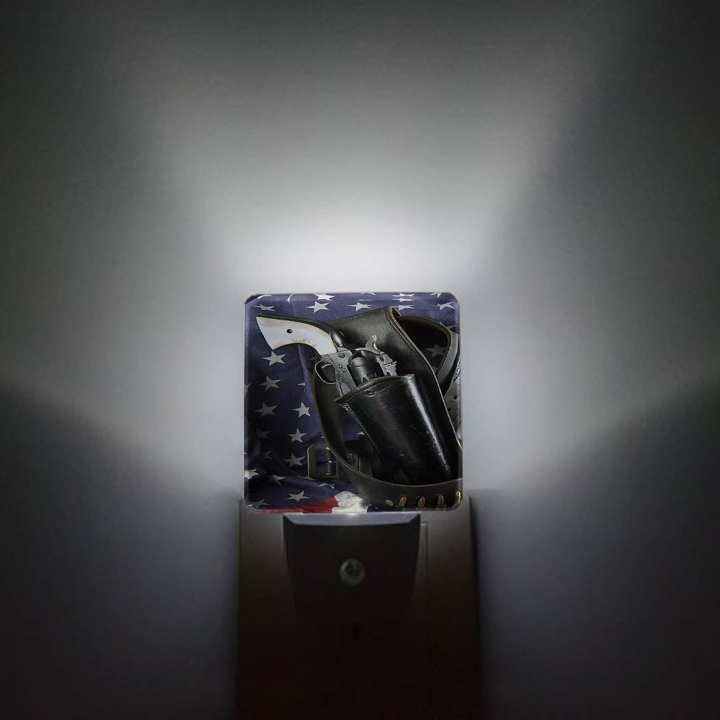 US Western LED Night Light with Auto Sensor - Flag & Gun Design for Bathroom, Bedroom, Hallway