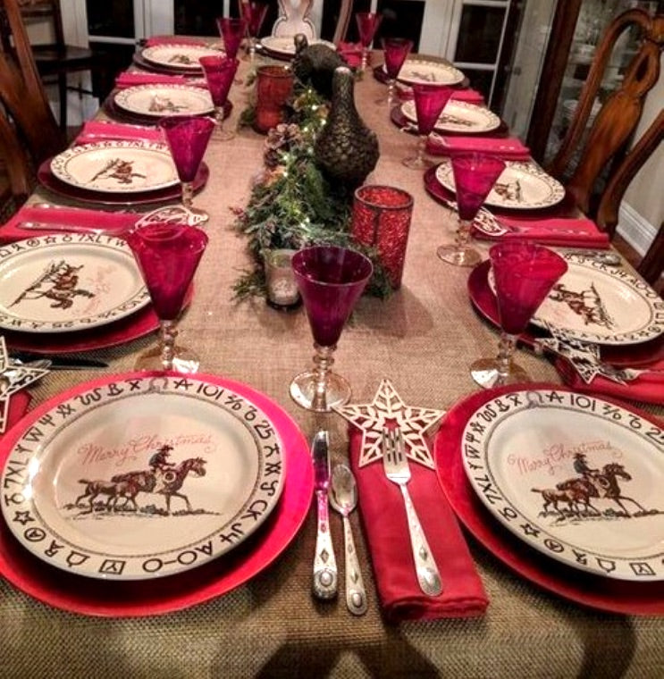 Branded Cowboy Christmas Western Dinner Plates - Set of 4, Rustic Holiday Tableware for Christmas Decorations, Thanksgiving Dinner & Western Themed Parties