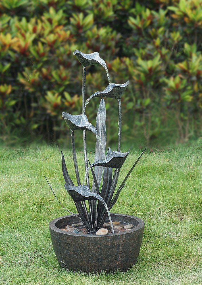 Hi-Line Gift Ltd Metal Blooming Plant Fountain - Elegant Outdoor Garden Decor for Patio, Yard & Landscaping | Perfect Water Feature for Relaxation & Home Decor