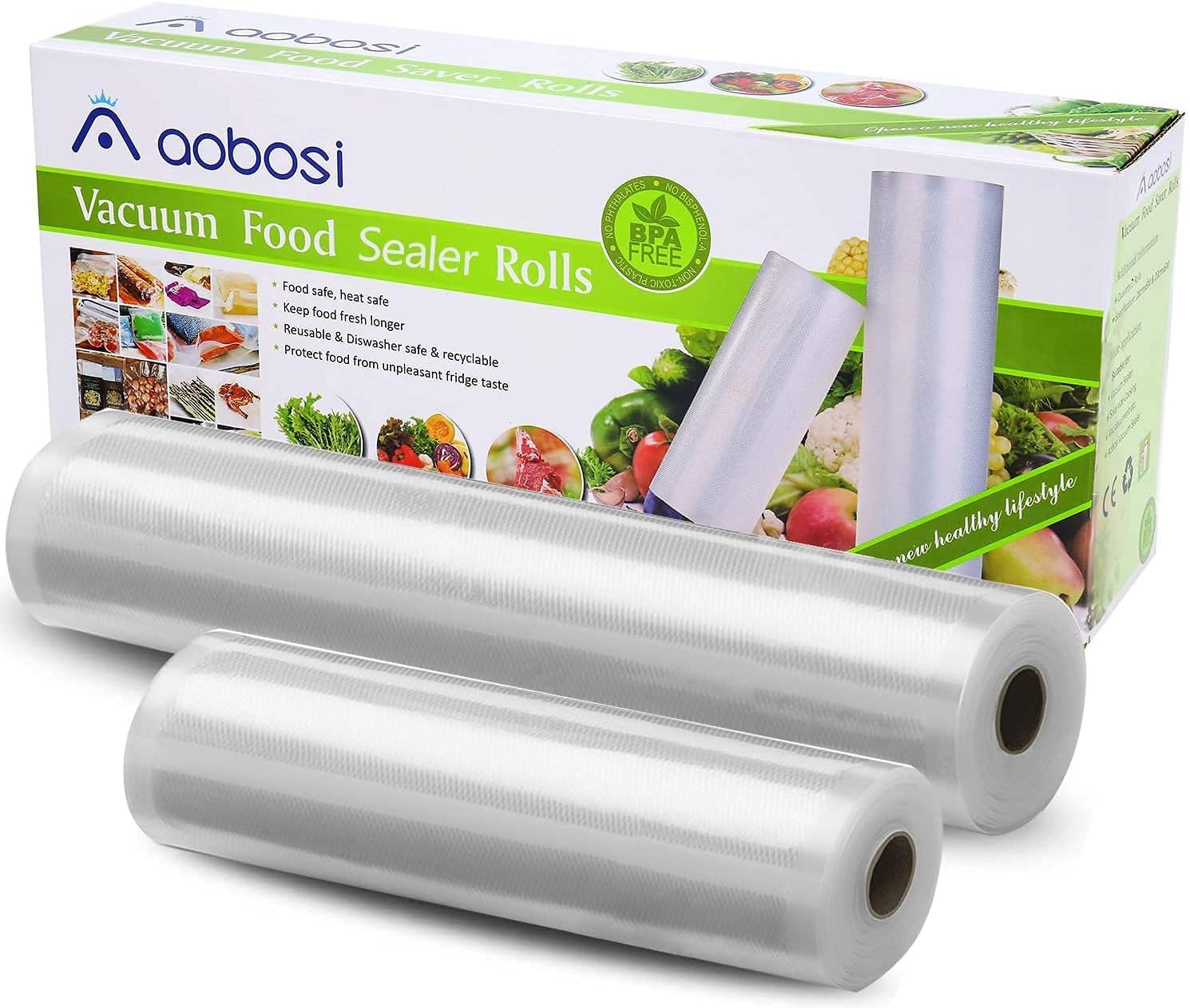 Aobosi BPA-Free Reusable Vacuum Sealer Bags 2 Pack (20cm x 6m & 28cm x 6m) - Eco-Friendly Food Storage for Sous Vide, Meal Prep & Vacuum Sealing Machines | LFGB Certified & Recyclable