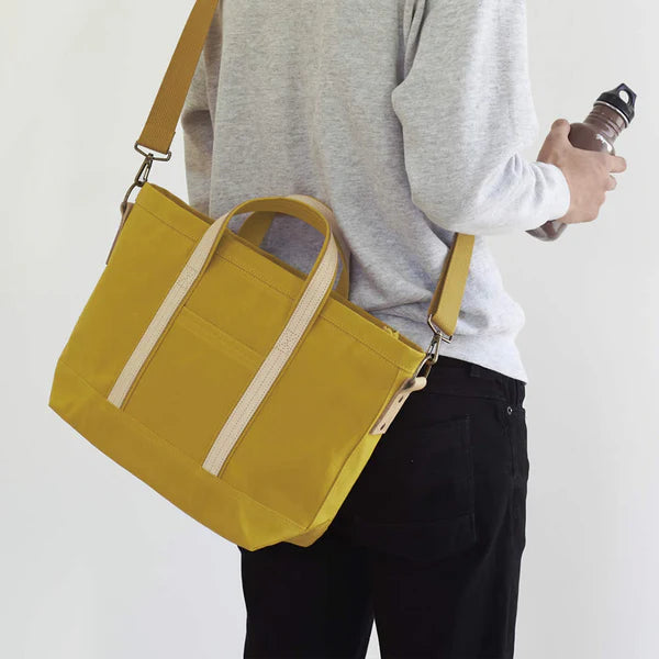 Kurashiki Hampu Canvas 2-Way Tote Shoulder Bag - Khaki Japanese Style Crossbody Purse for Women | Casual Outing, Travel & Work Commute