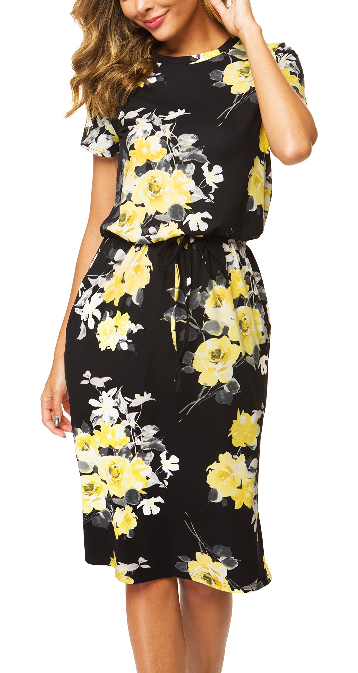 Women's Summer Travel Dress with Pockets - Knee Length Midi Dress for Work, Casual & Teacher Outfits | Hide Belly Design, Short Sleeve, Comfortable for Spring 2025 | Perfect for Office, Vacation & Everyday Wear
