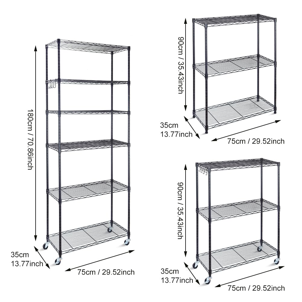 Clucycia 2-in-1 Adjustable 6-Tier Wire Shelving Unit - Convertible to 3-Tier Shelves (29.52