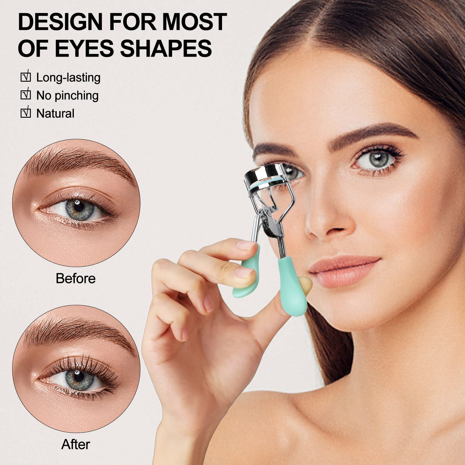 Premium Eyelash Curler with Comb & Brush - Universal Fit for All Eye Shapes, Includes 5 Silicone Refill Pads - Natural Long-Lasting Curl for Women, Perfect Makeup Gift (Green) - Ideal for Daily Use, Travel & Professional Makeup Kits