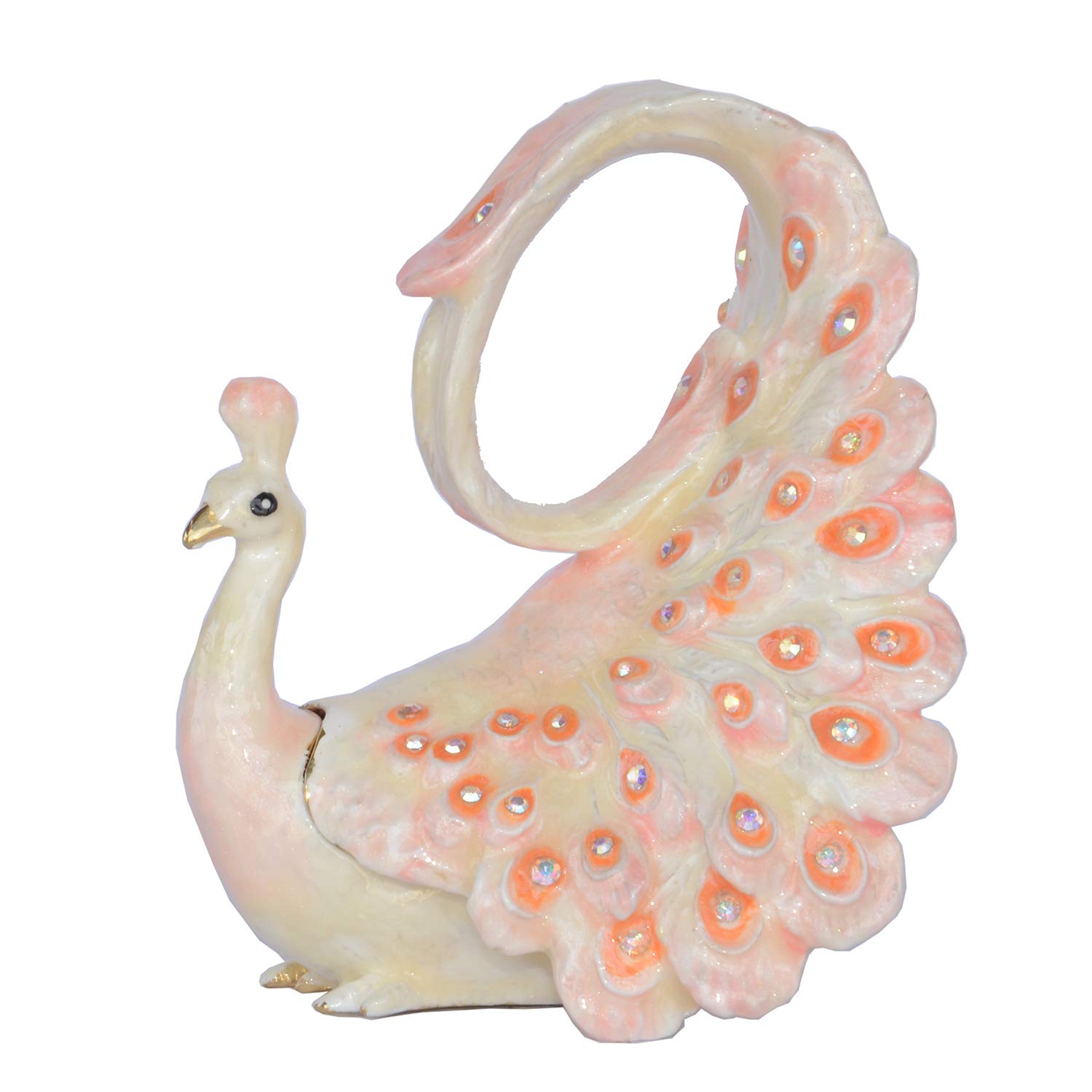 Hand-Painted Pink Peacock Jewelry Box with Hinged Lid - Decorative Trinket Box & Ring Earring Holder - Bird Figurine Collectible Gift for Women - Perfect for Jewelry Storage, Home Decor, and Gift Giving