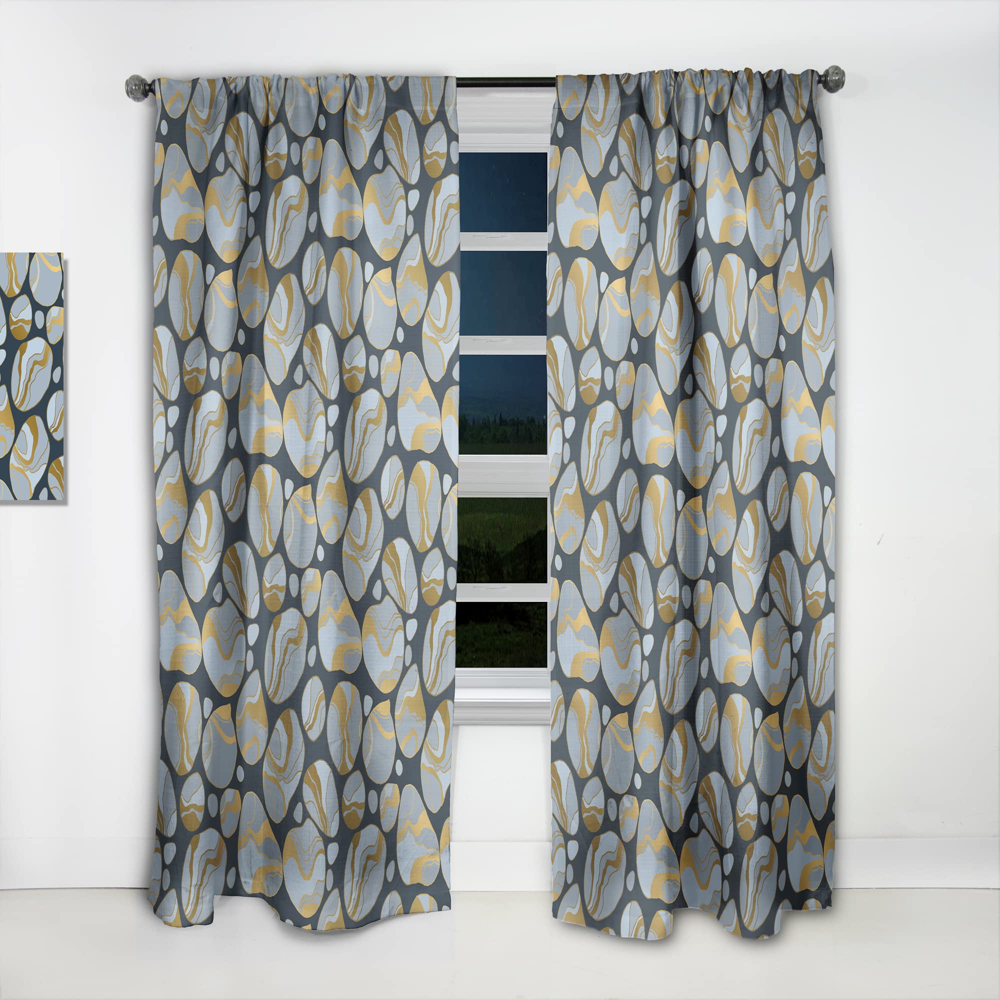 DesignQ Golden Marble Thermal Insulated Curtains - Single Panel 52x95 Inch - Elegant Drapes for Bedroom & Living Room - Perfect for Home Decor, Noise Reduction & Light Blocking
