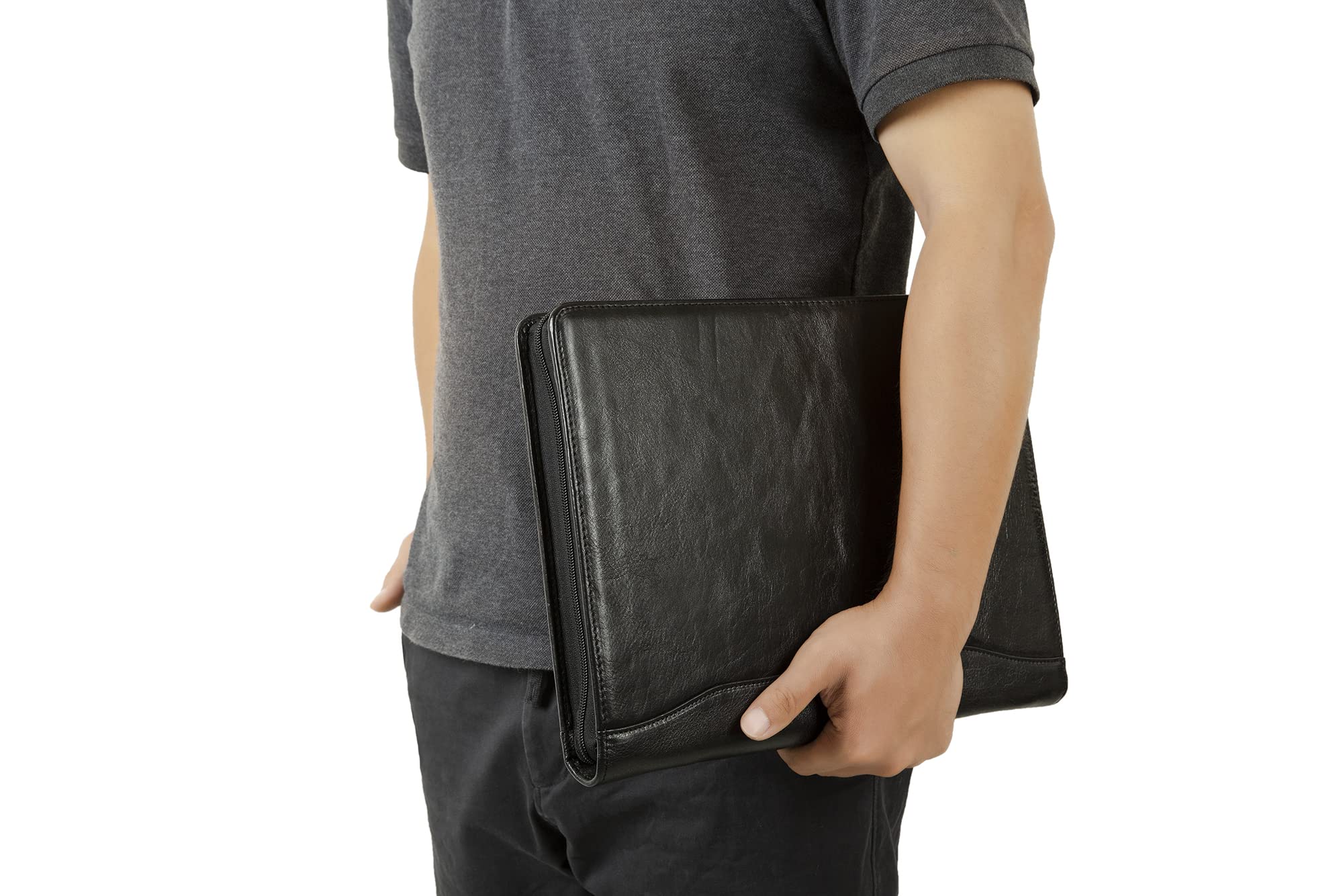 Premium Handmade Leather Portfolio Padfolio - 3 Ring Binder Organizer for Women & Men | Custom Personalized Notebook for iPad & Laptop | Business Meetings, Office Work & Professional Presentations (Black)