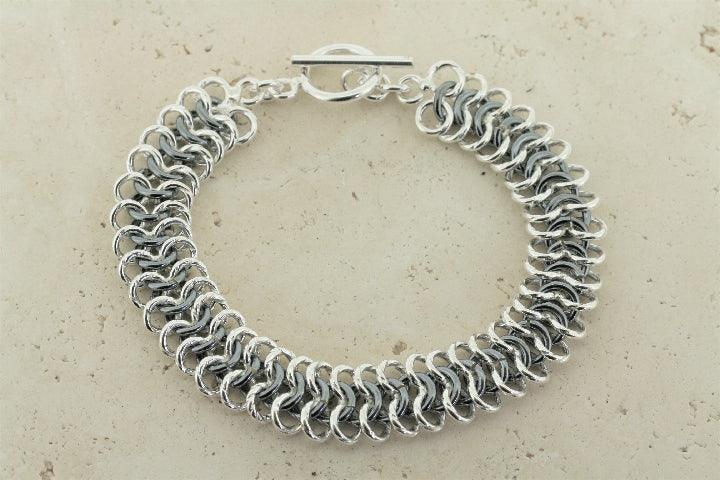 3 Interlinked Ring Bracelet - Polished & Oxidized Silver Stackable Bangle for Women - Perfect for Layering, Everyday Wear & Special Occasions
