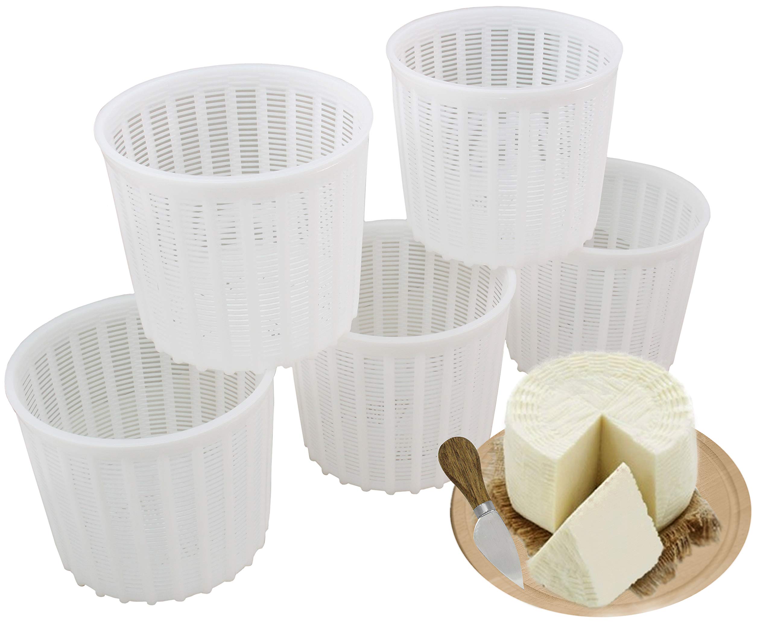 5-Piece Soft Cheese Mold Set for Homemade Cheese Making - 3 QT Cream Cheese, Feta & Ricotta Mold Basket - DIY Cheese Forming Supplies - Perfect for Artisan Cheesemaking, Home Kitchens & Gifts (Molde Para Queso Fresco Casero)